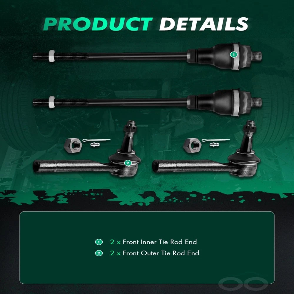 Set of 4 Tie Rod Ends for Cadillac Chevrolet GMC