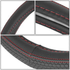 Steering Wheel Cover Full Surround Insert for - Black Hexagon, Red Stitching