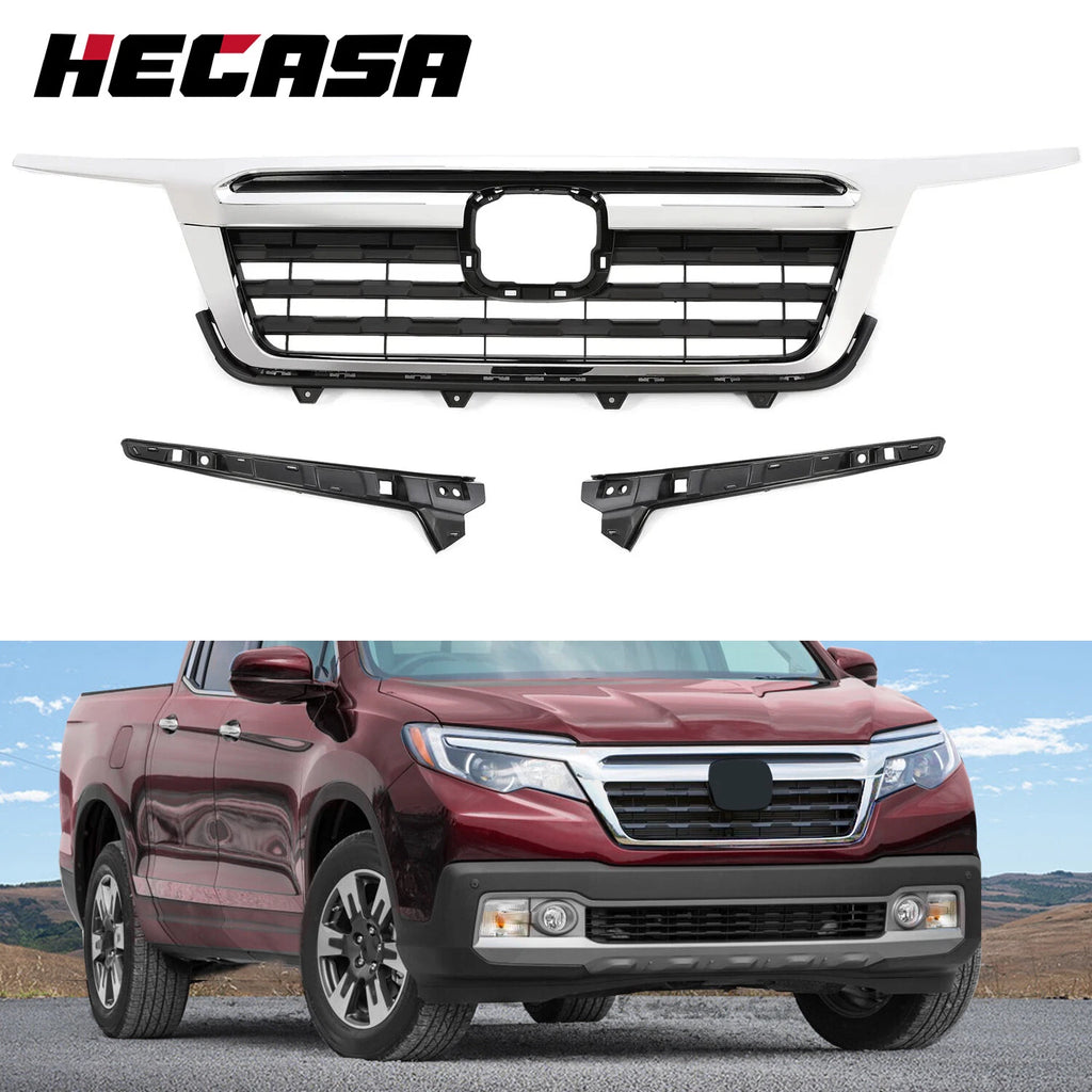 Front Upper Grille for Honda Ridgeline (2017–2020) Black & Chrome