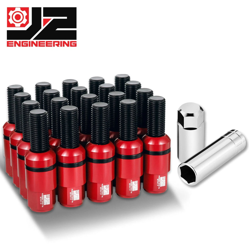 Set of 20 Closed End Lug Nuts M14x1.5 for J2 (Aluminum, Red)