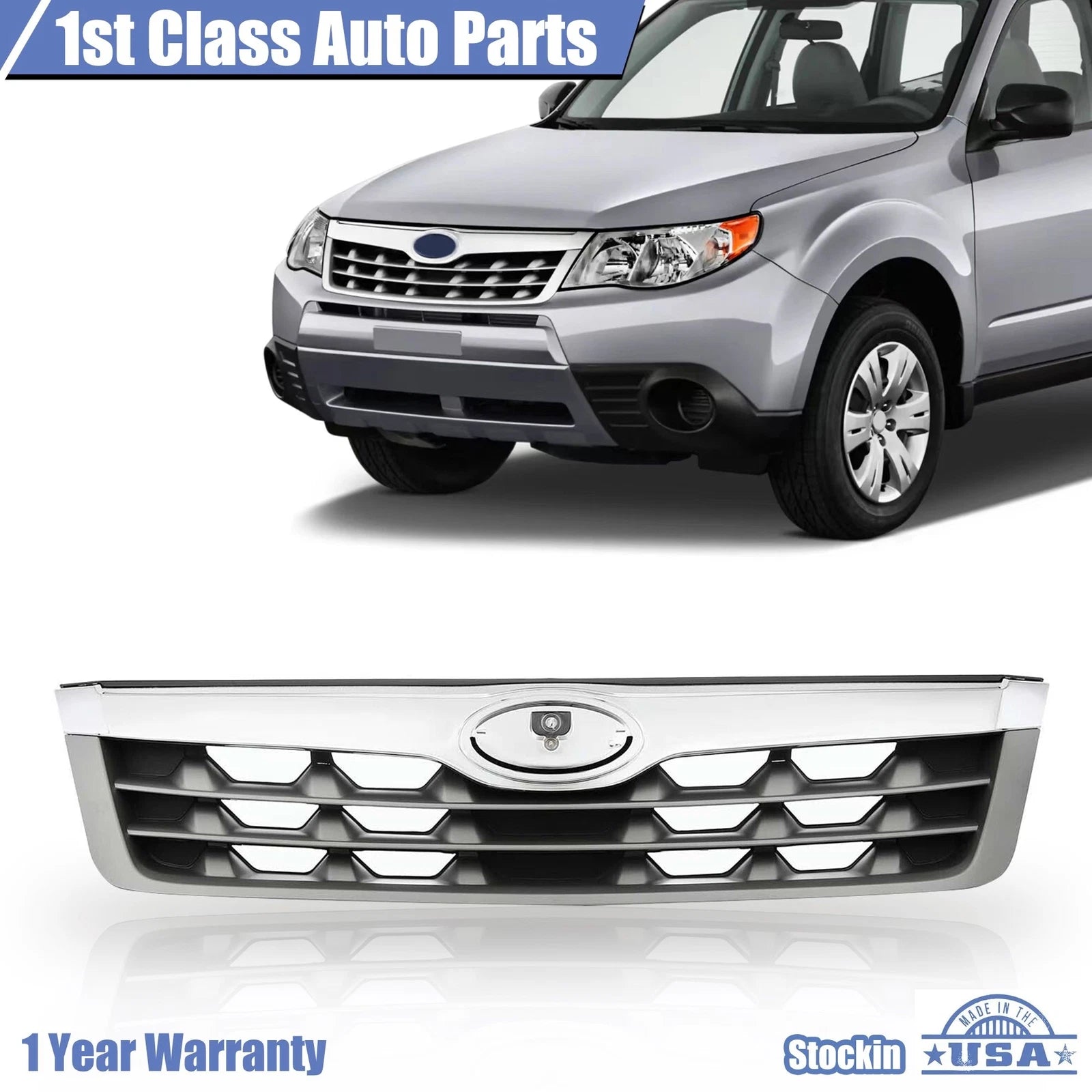 Front Chrome Grille Shell with Silver Insert for Subaru Forester (2011–2013)