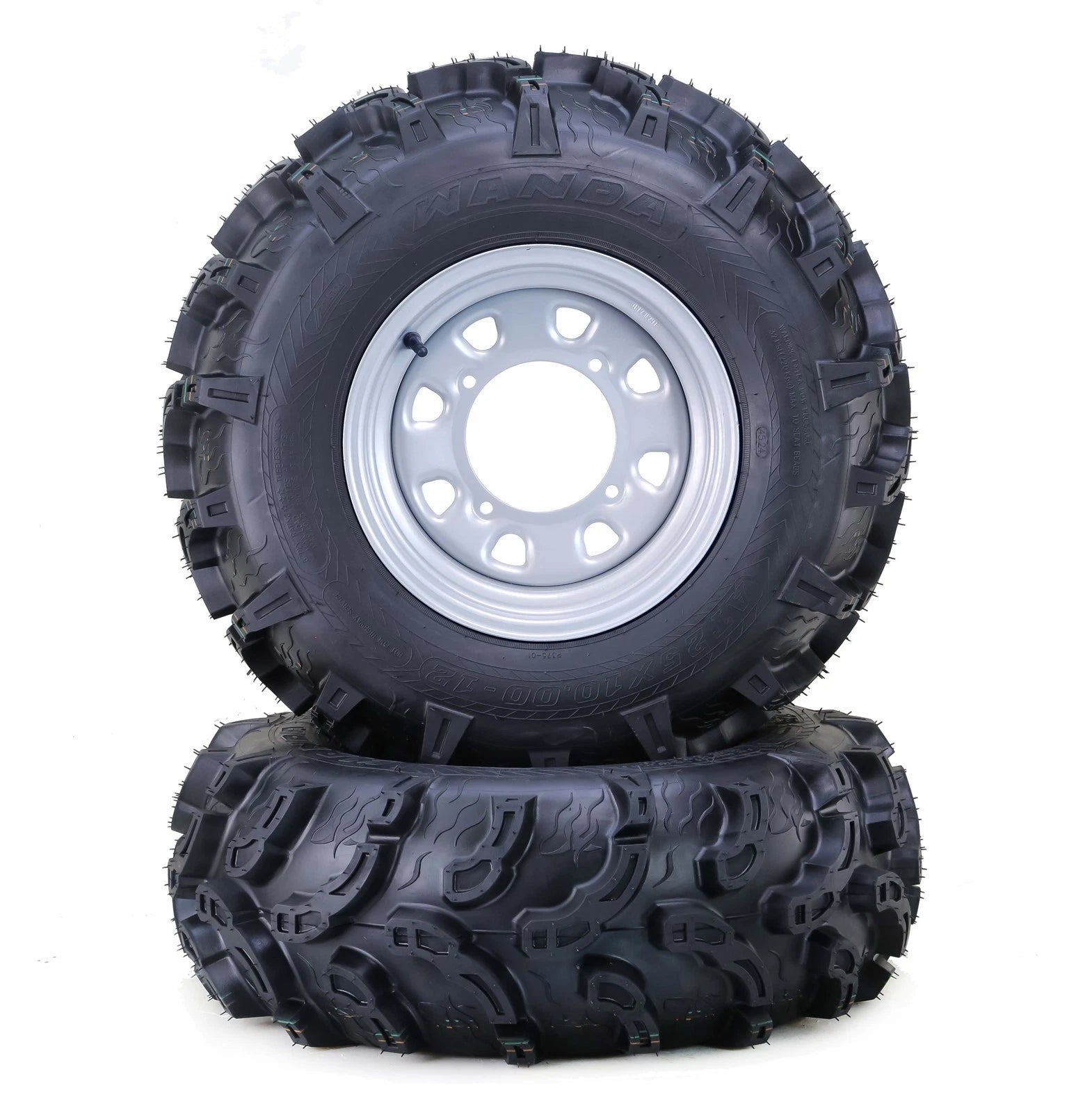 Set of 2 WANDA ATV Tires 27x12-12 6-Ply 4-156 PCD 4+3 Offset Silver Wheel