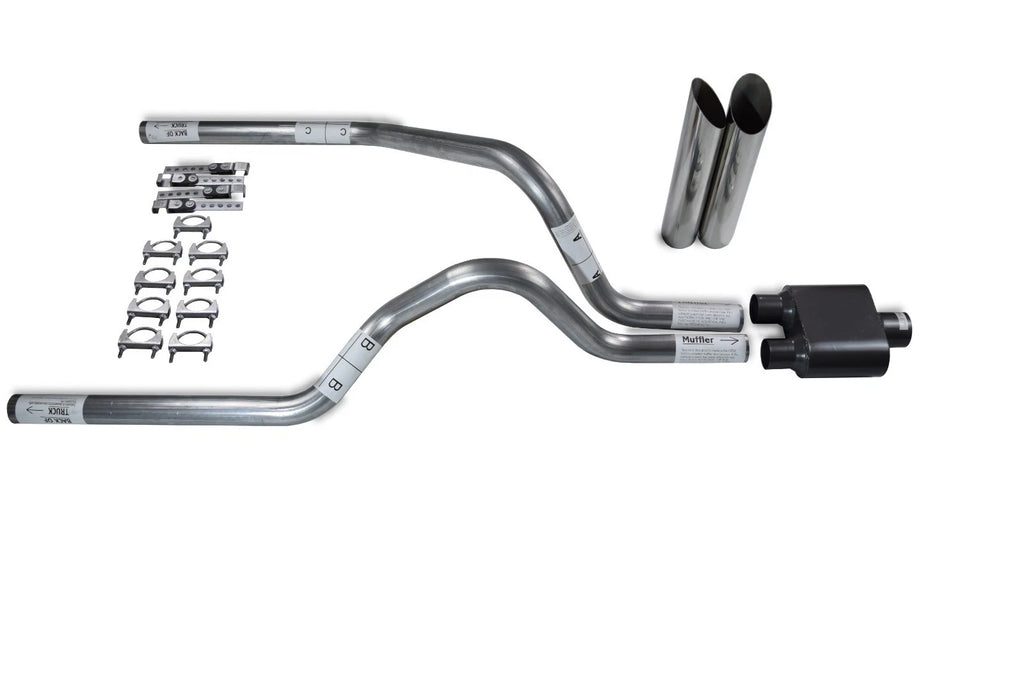 2.5" Dual Exhaust Kit for Dodge Dakota (1997–2005) - 1 Chamber Muffler, Slash Tips