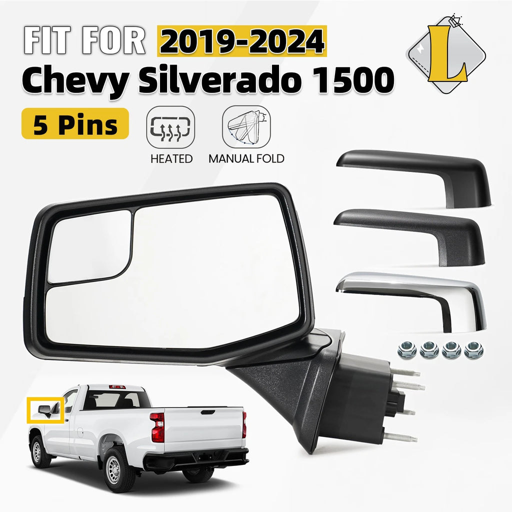 Heated Side Mirror for Chevy Silverado 1500 (2019–2024) Manual Fold 5 Pins