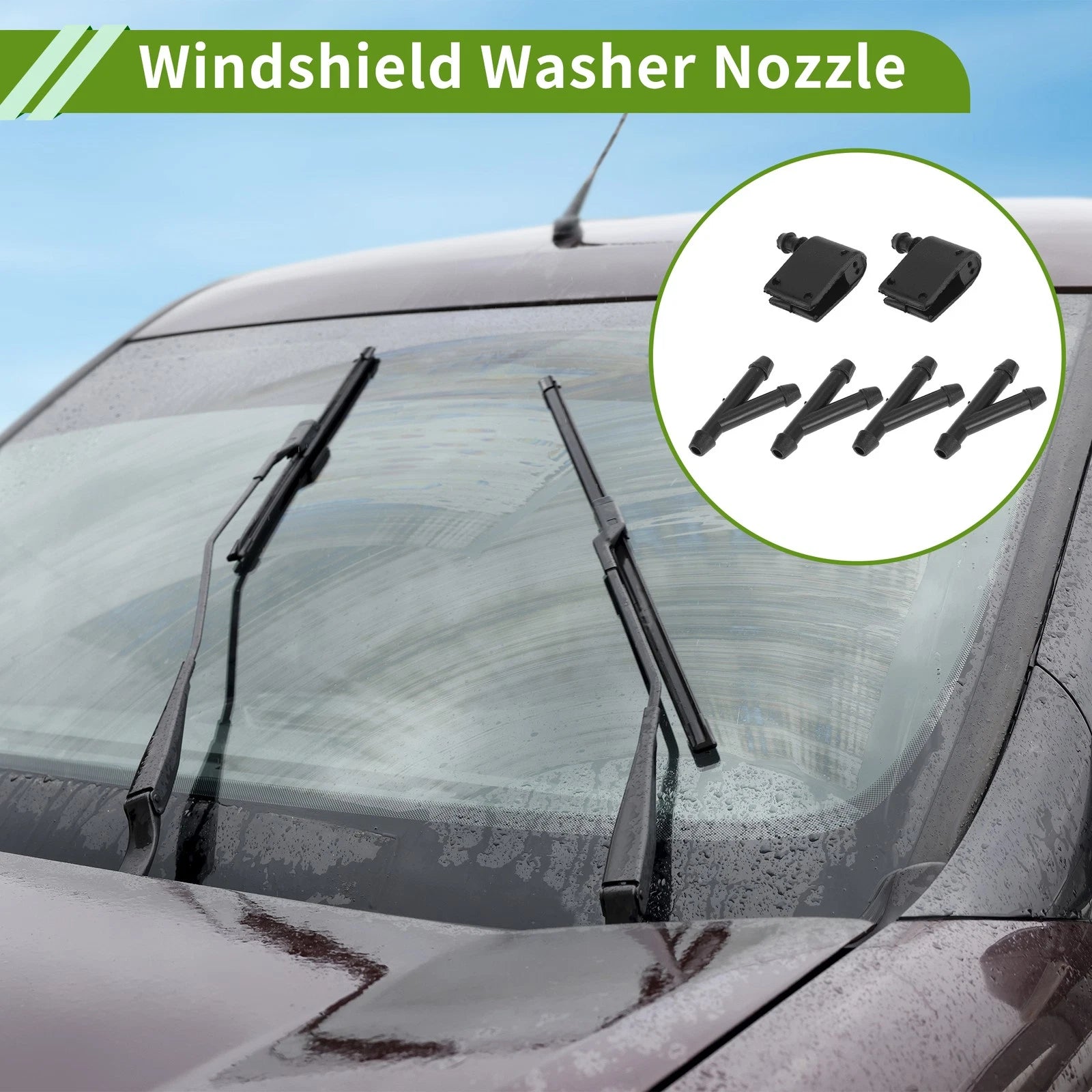 Windshield Washer Nozzle Set with Hose Connector for Mercedes-Benz (No. 2E1955985)