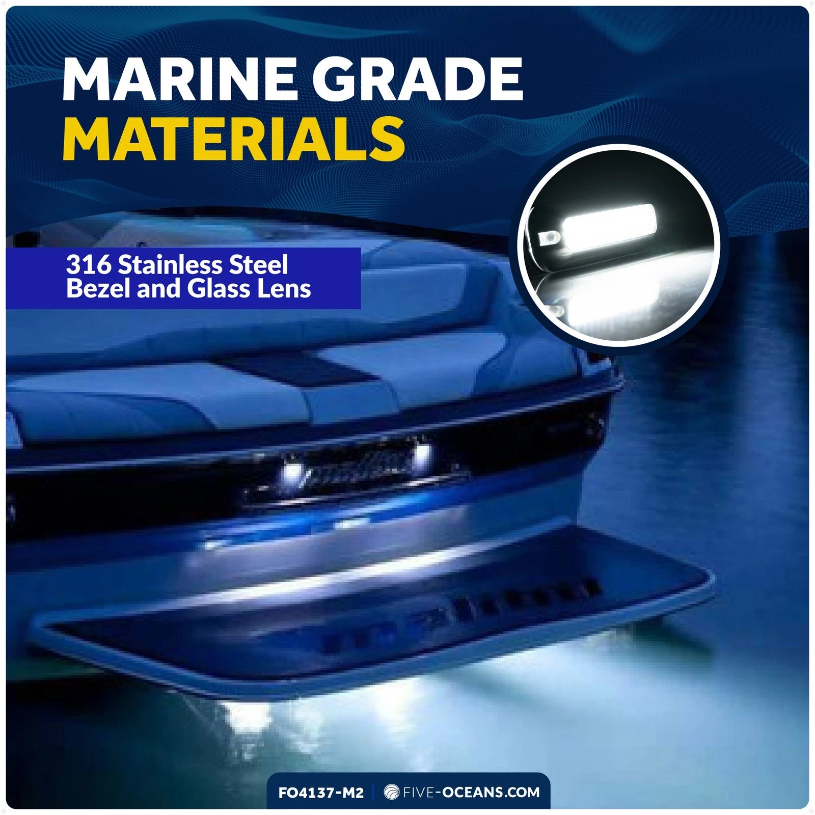 2X Cool White LED Underwater Lights for Boat (12V)