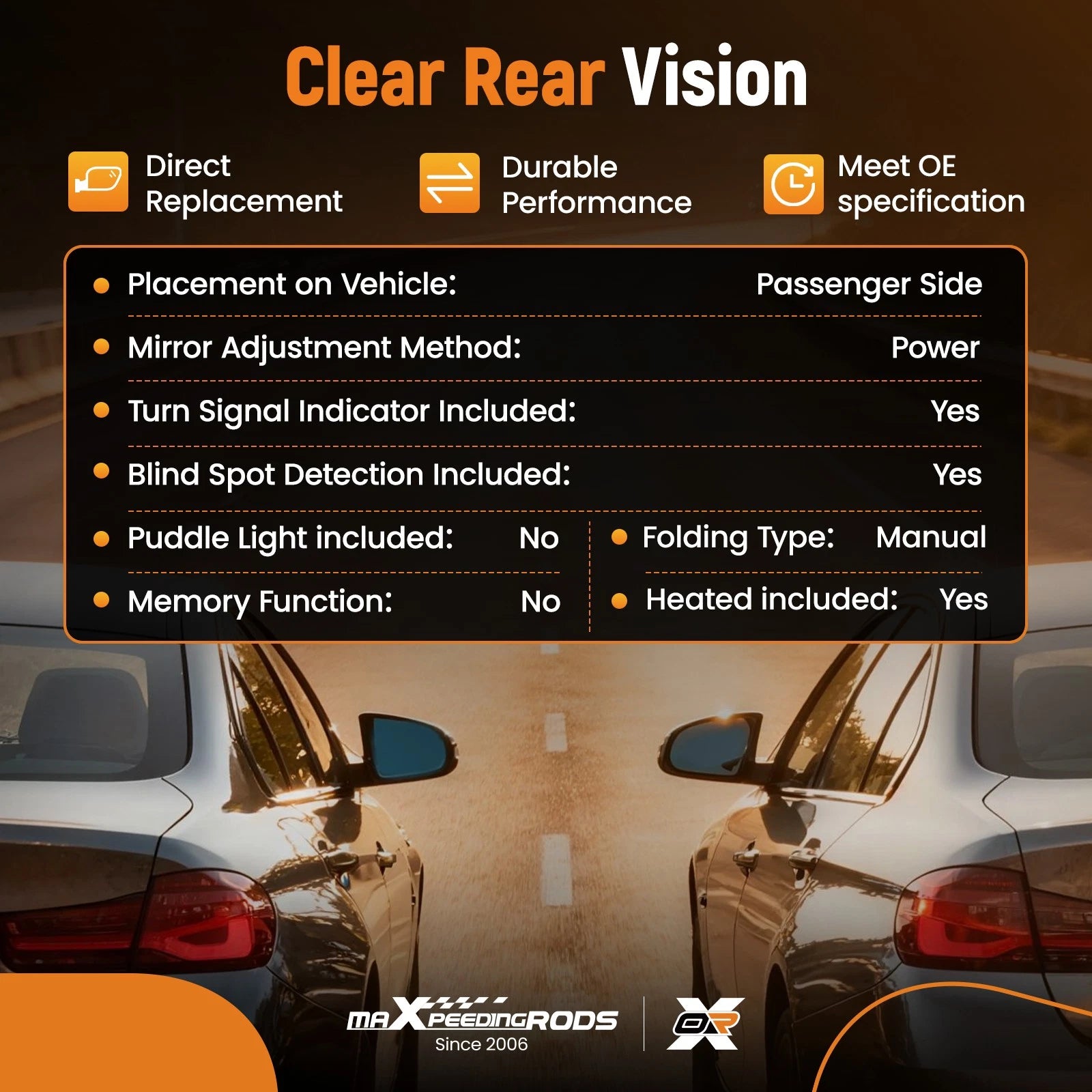 Black Side Mirror for Honda Accord (2018–2022) 76201TVAA31ZJ Right Power Foldaway