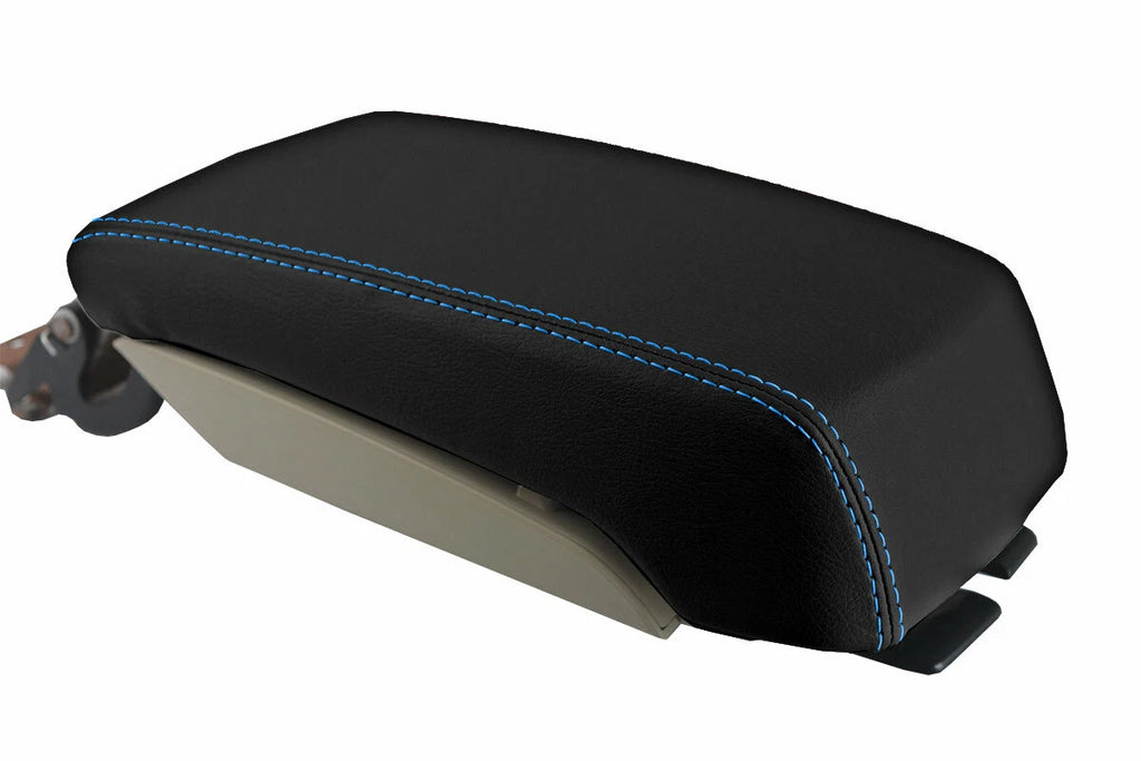 Leather Console Lid Armrest Cover for Subaru Legacy (2010–2014) Blue Stitch