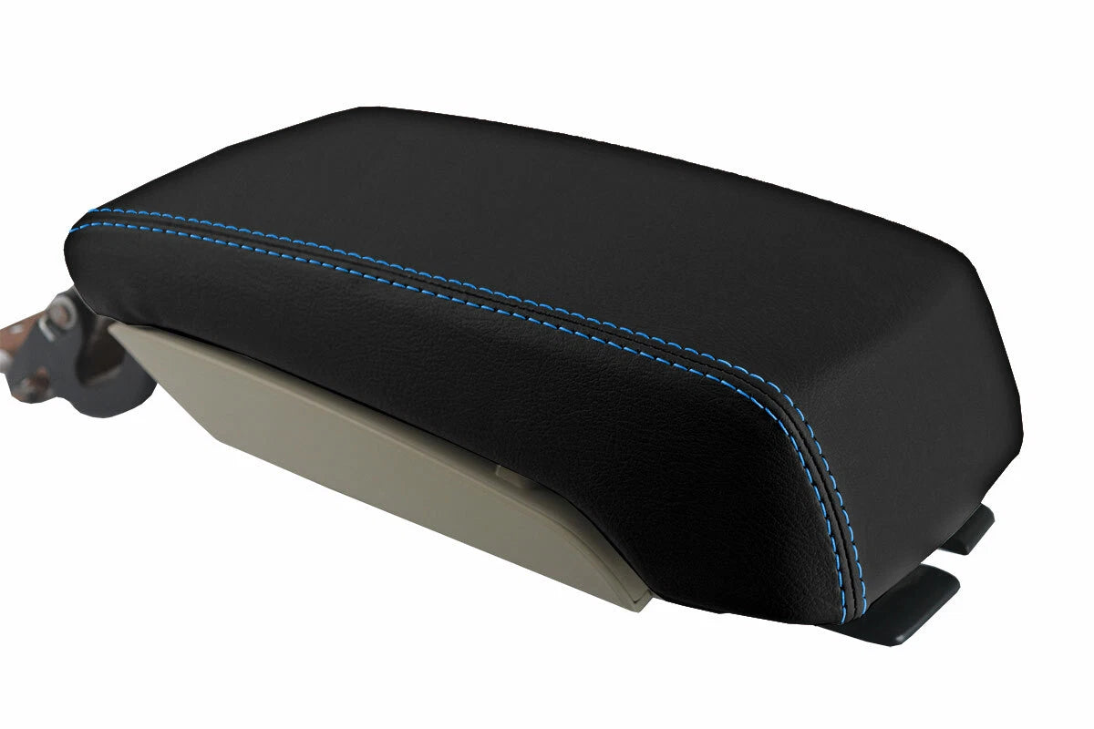 Leather Console Lid Armrest Cover for Subaru Legacy (2010–2014) Blue Stitch
