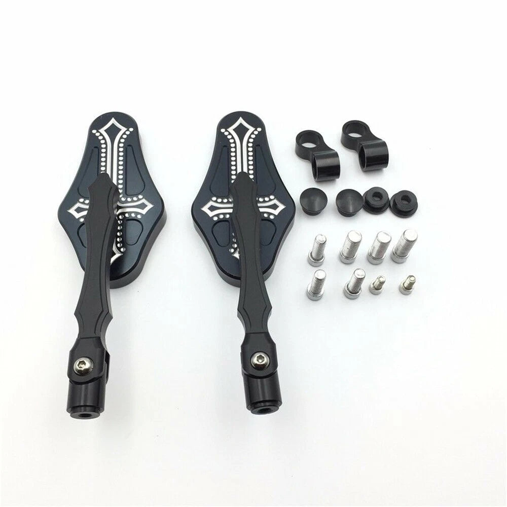 CNC Black Cross Style Side Mirrors for Universal Fit (8mm 10mm Screw)