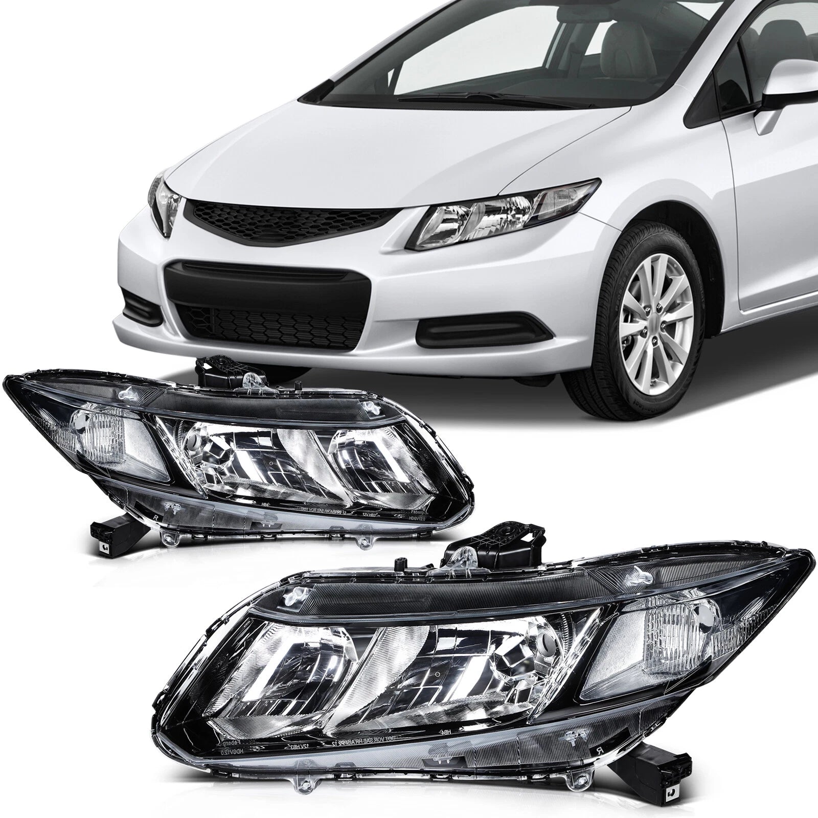 Headlight Assembly Set of 2 for Honda Civic 2012–2015 Left + Right