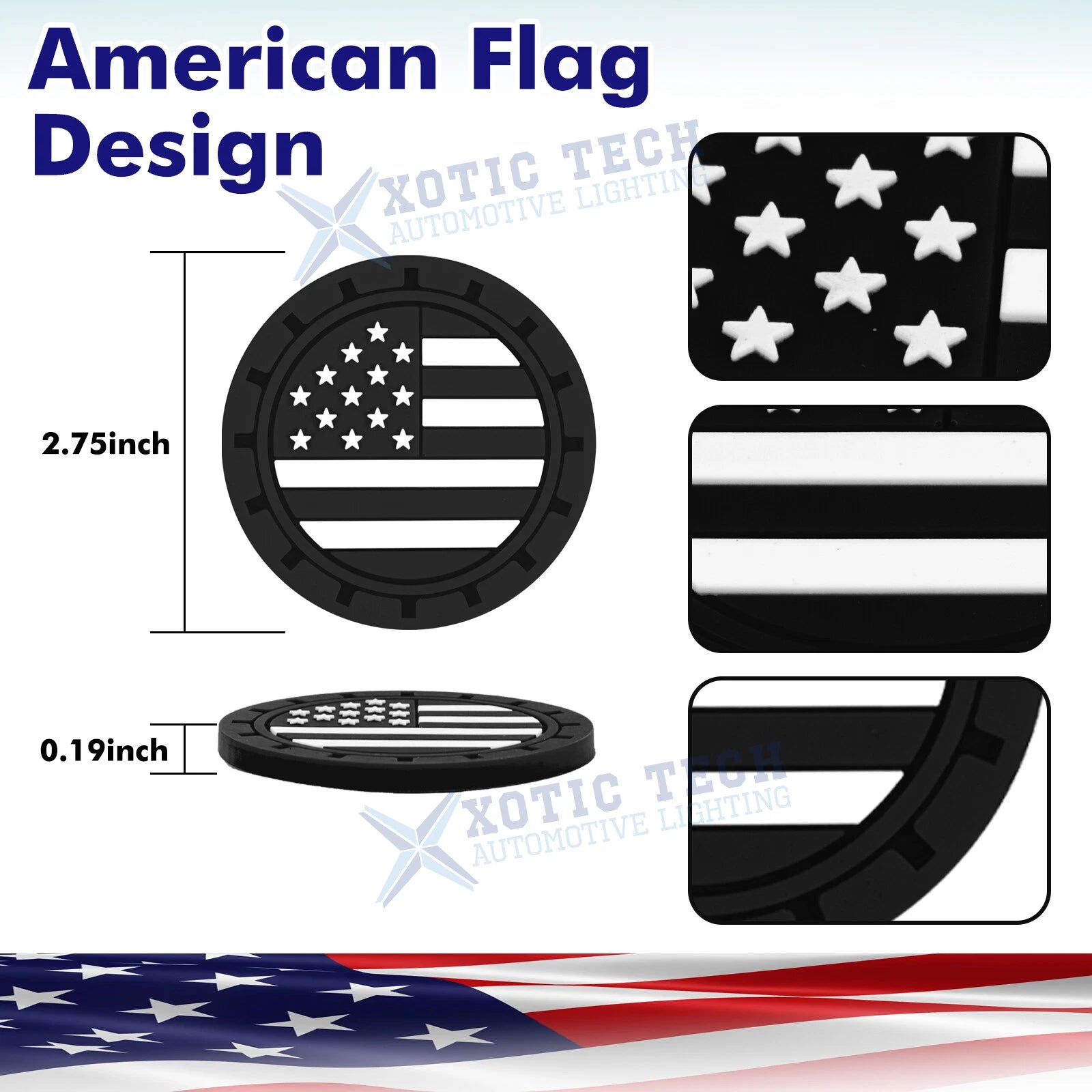 Colored American Flag Car Cup Holder Coaster Insert for 4 Packs (-)