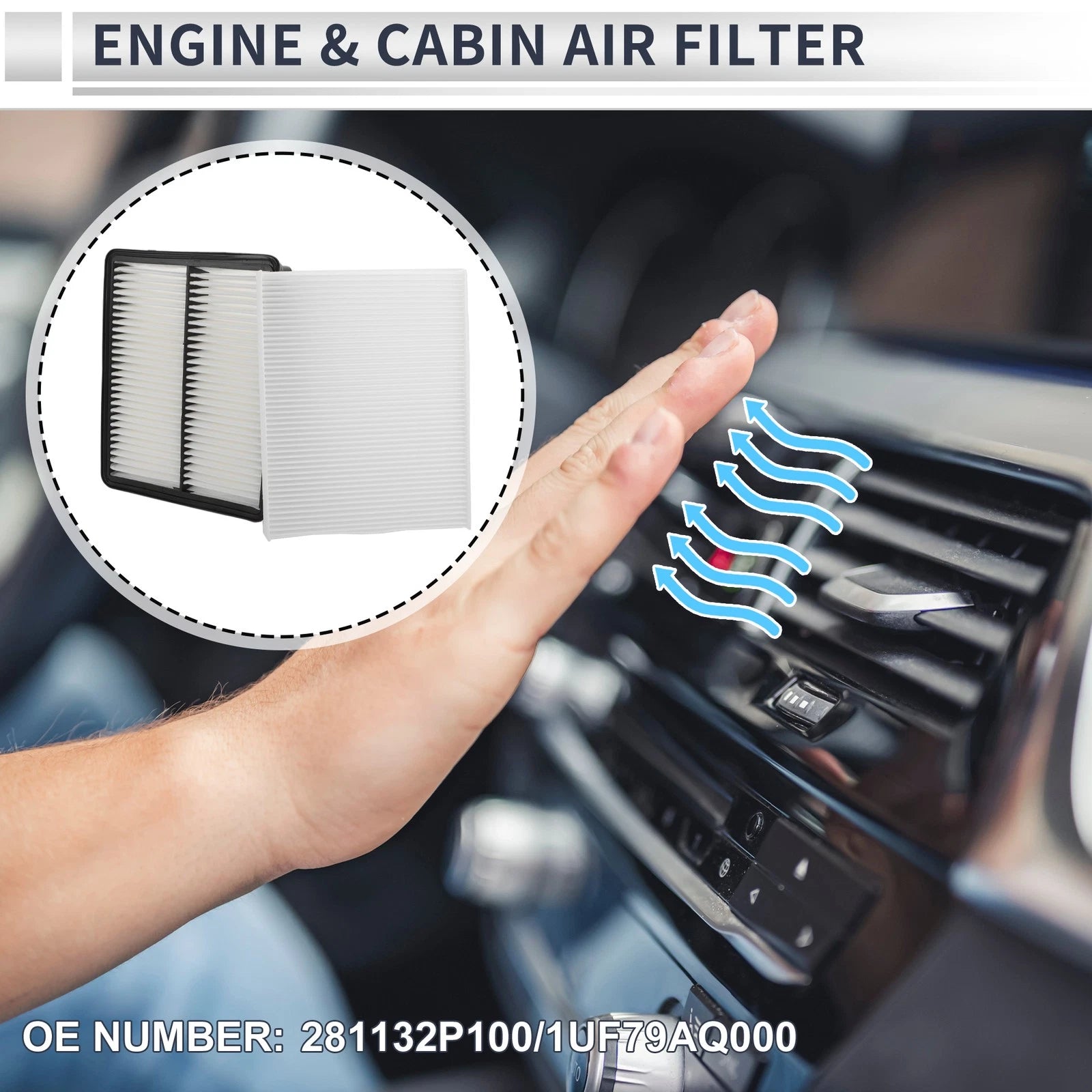 Engine Cabin Air Filter Combo for Hyundai Santa Fe 2.4L 3.5L (2010–2012)