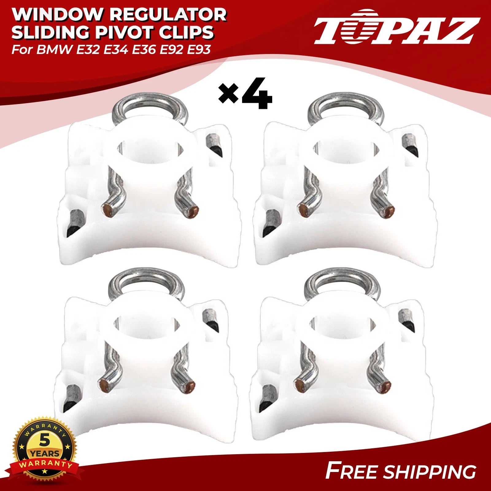 Set of 4 Window Regulator Sliding Pivot Clips for BMW E32 E34 E36 E92 E93