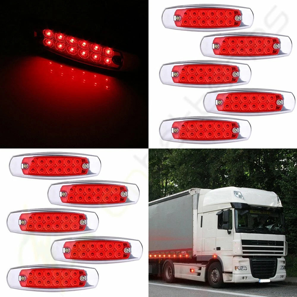 10pcs Red 12 LED Chrome Side Marker Clearance Light for Freightliner