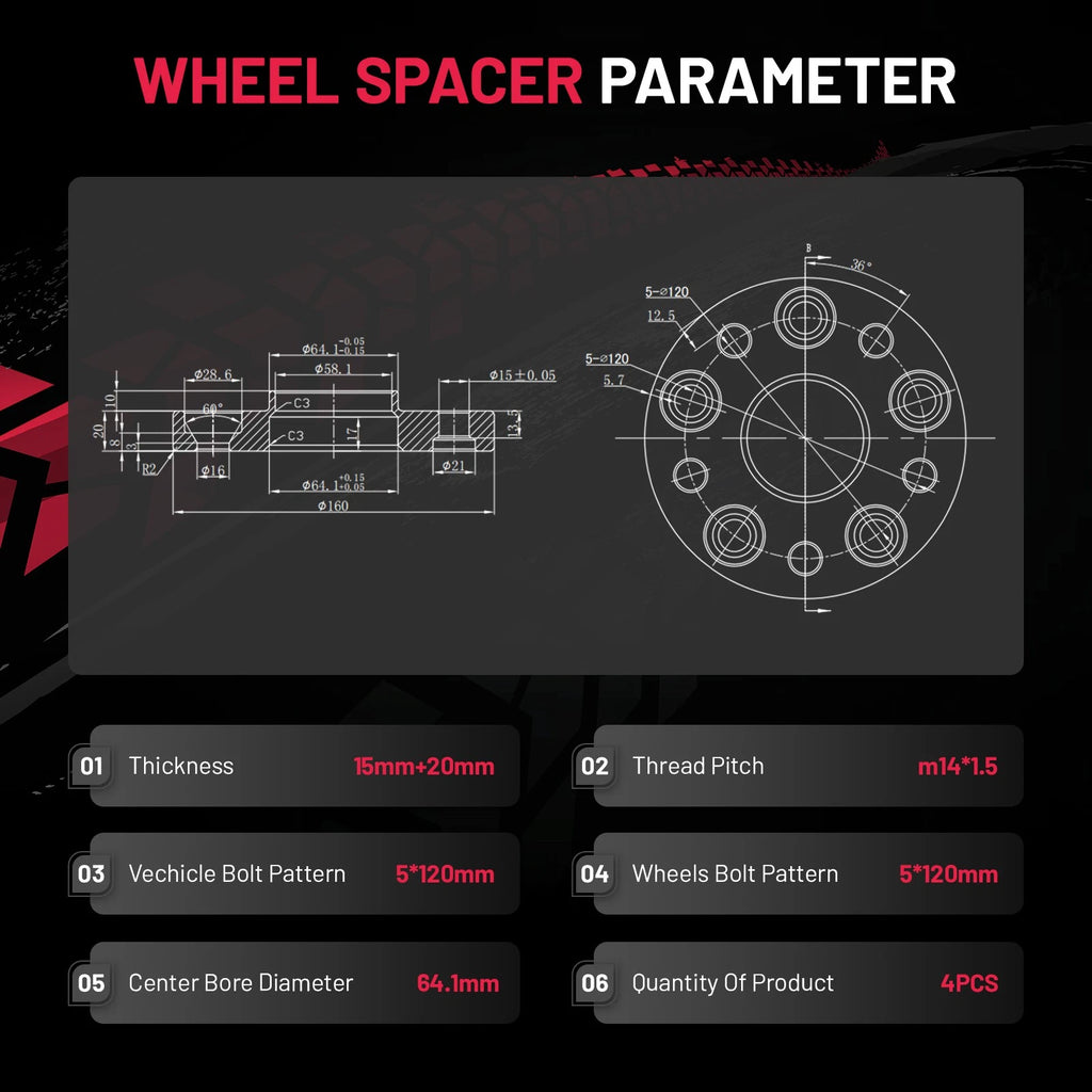 4x 15mm & 20mm HubCentric Wheel Spacers 5x120 14x1.5 for Tesla X (2016–2023)