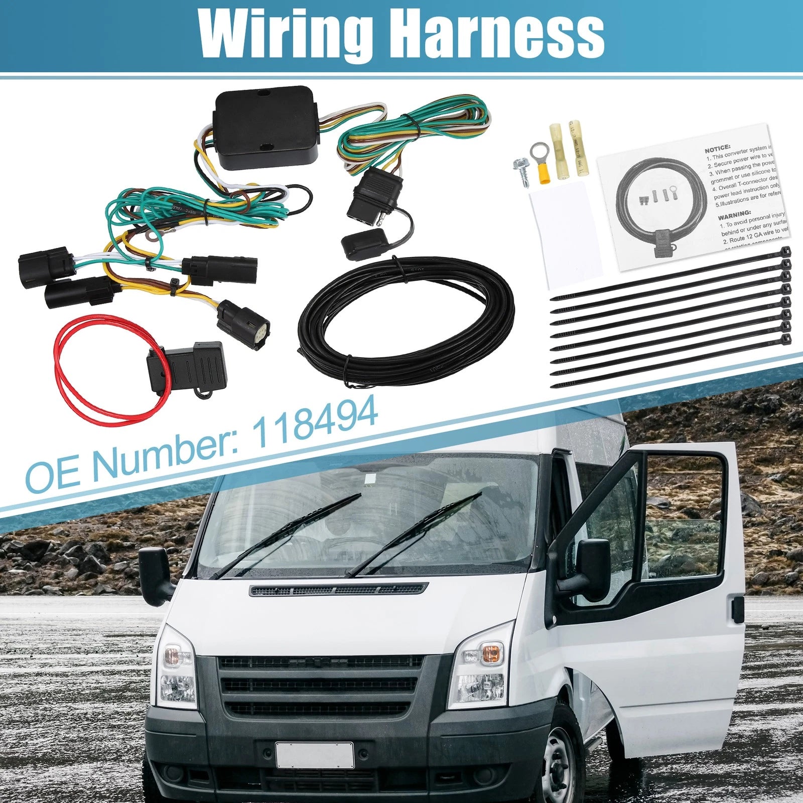 Set of 4 118494 4-Pin Trailer Wiring Harness for Ford Transit-150 250 (2015–2022)