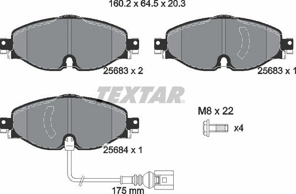 Set of 4 Textar Front Disc Brake Pads with Sensor for Audi A3 TT Quattro VW Golf (2013–2020)