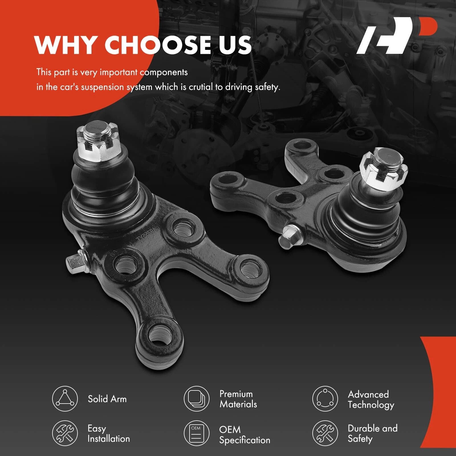 2X Front Lower Side Ball Joint for Mitsubishi Montero (1992-2006)
