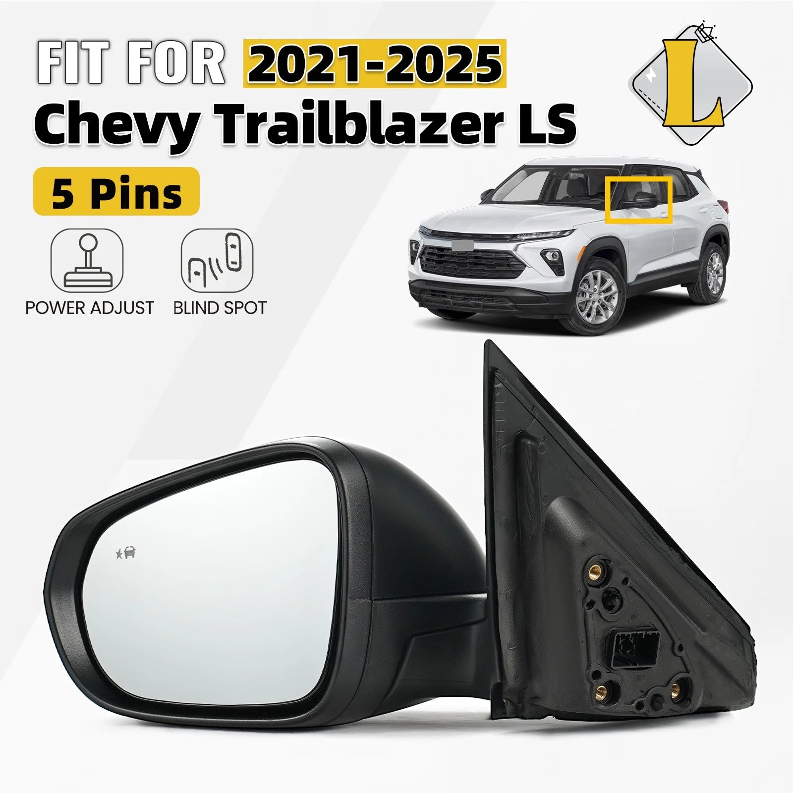 Side Mirror for Chevy Trailblazer LS (2021–2025) Left Textured w/Blind Spot 5 Pins