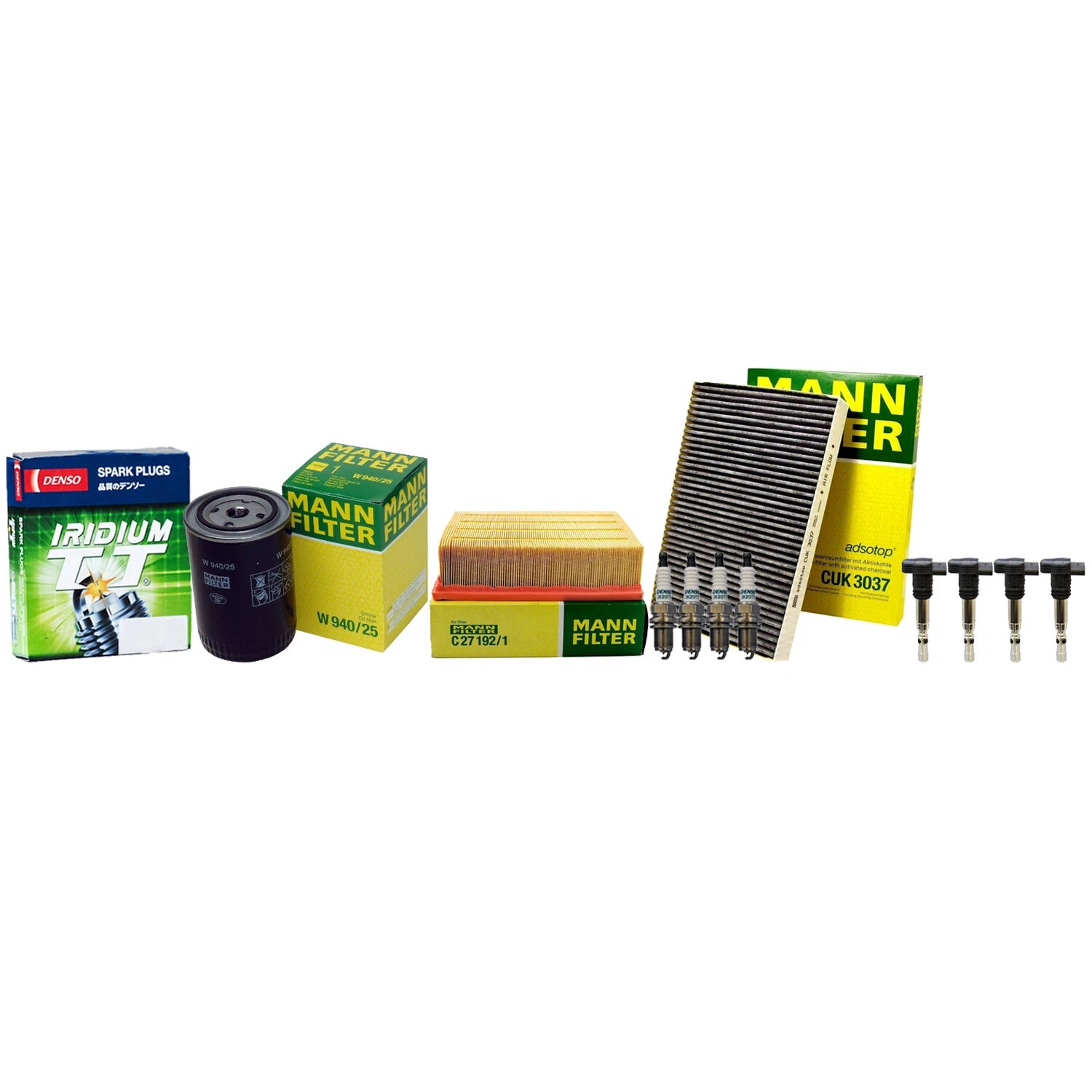 Set of 4 Mann Filters & 4 Denso Iridium TT Spark Plugs for Audi 1.8L