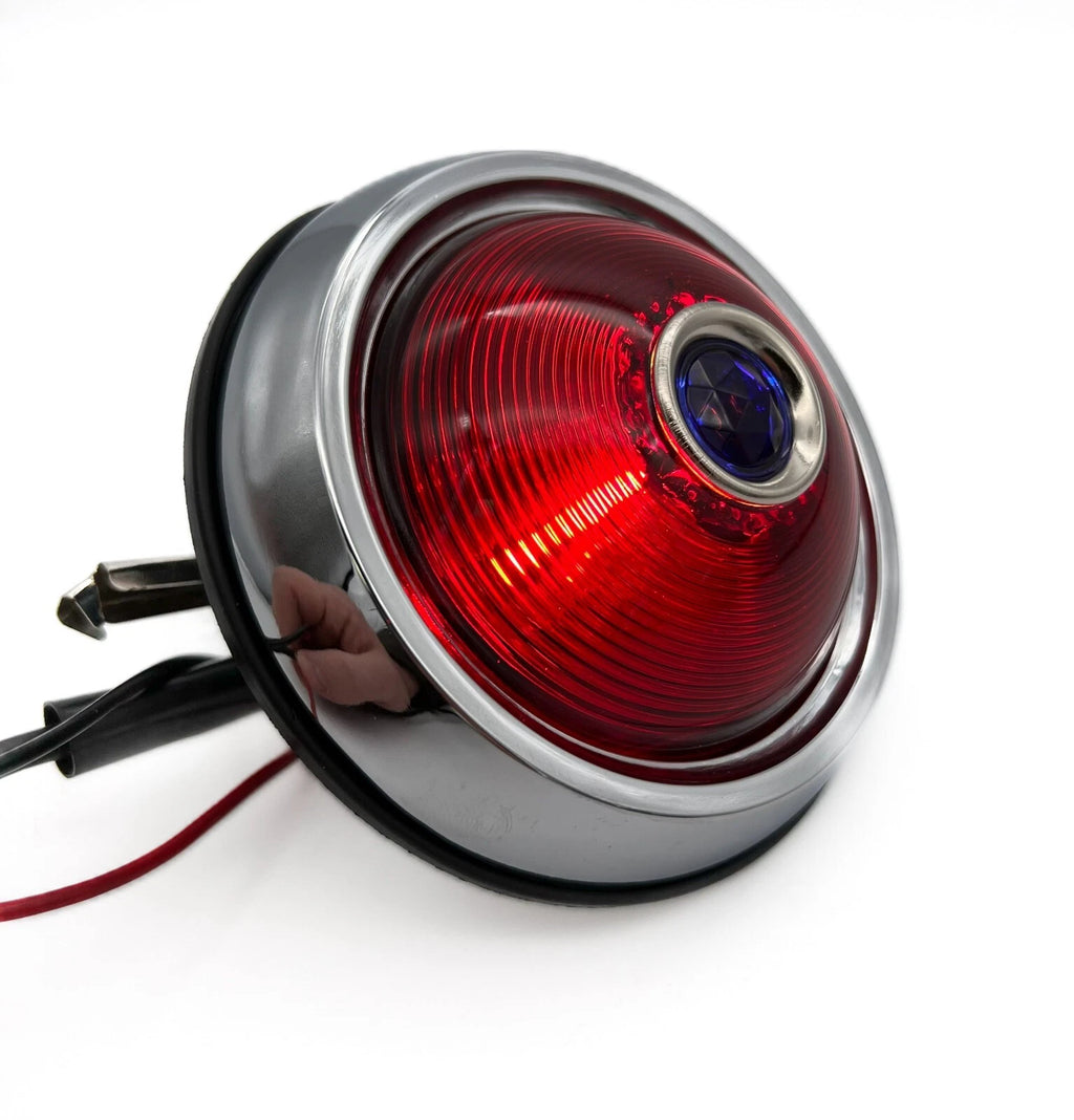Tail Lights Pair with Blue Dot for Pontiac 1950 Round Style Glass Lens