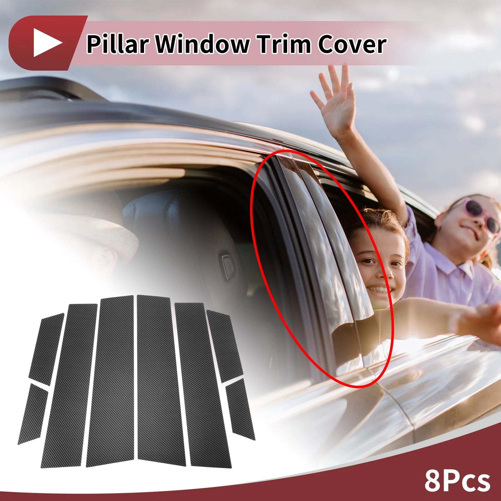 8 Pcs Door Pillar Window Trim for Honda HR-V (2022) Black Carbon Fiber