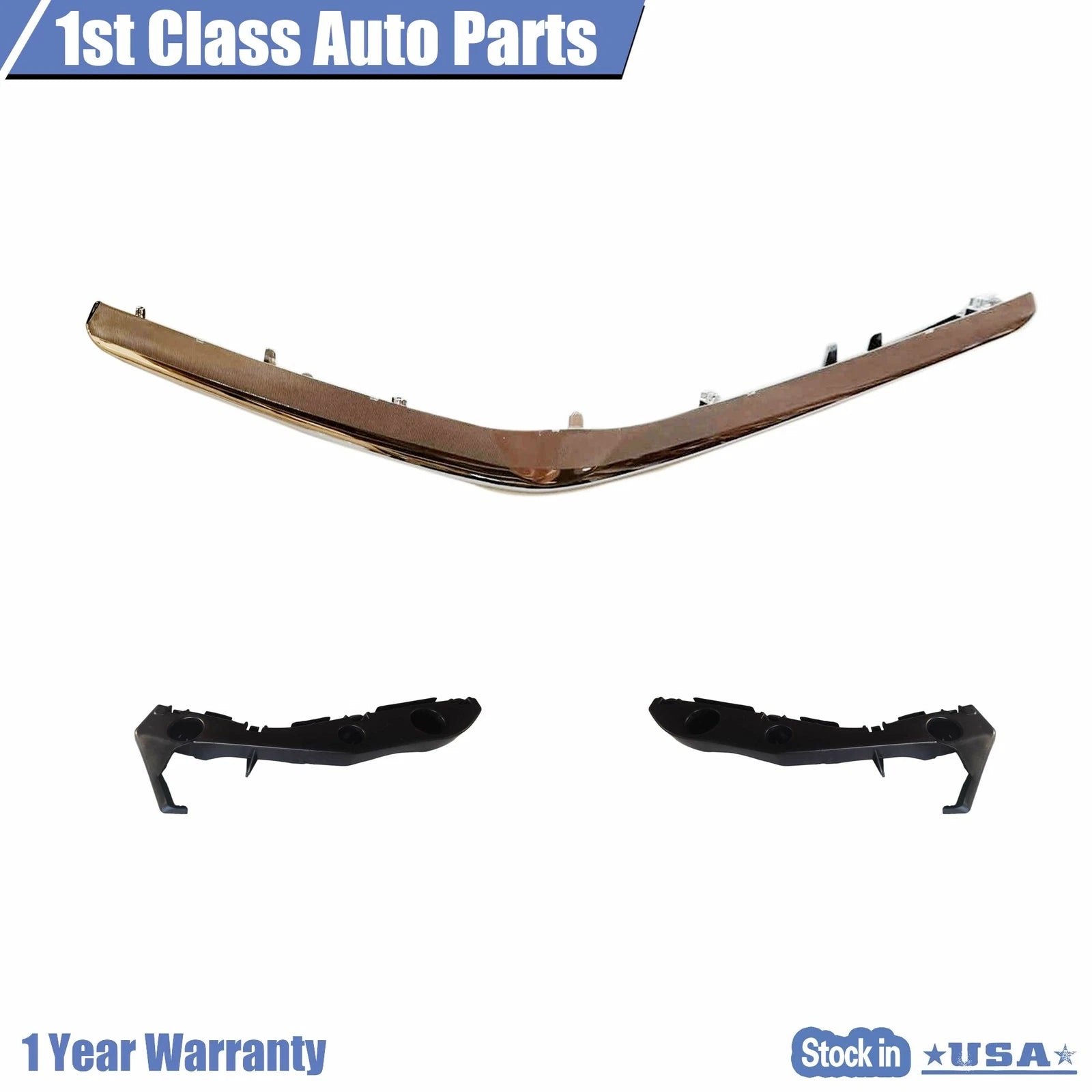 Set of 3 Front Chrome Trim Support Brackets for Toyota Prius 