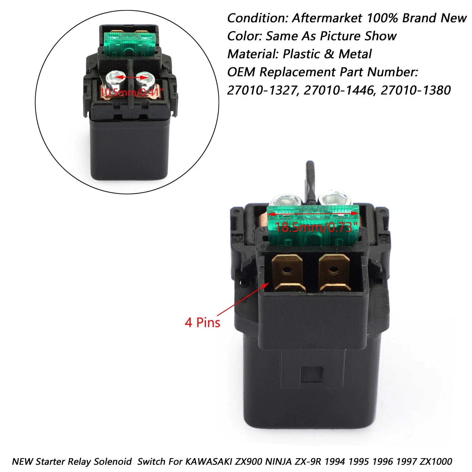 Starter Relay Solenoid for Kawasaki ZX900 Ninja ZX-9R (1994–1997)