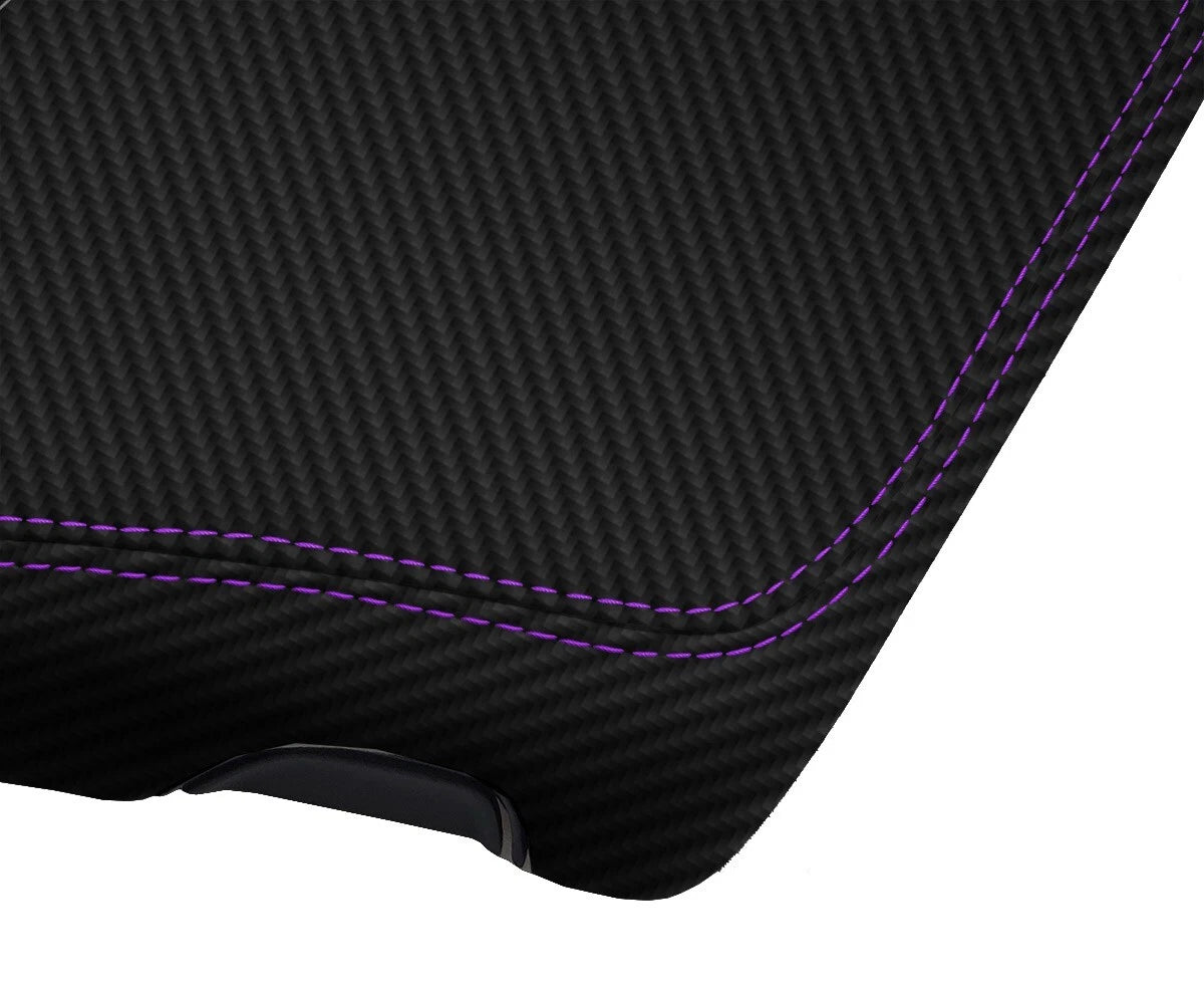 Console Lid Armrest Cover for Dodge Challenger (2015–2020) Carbon Fiber Purple Stitch