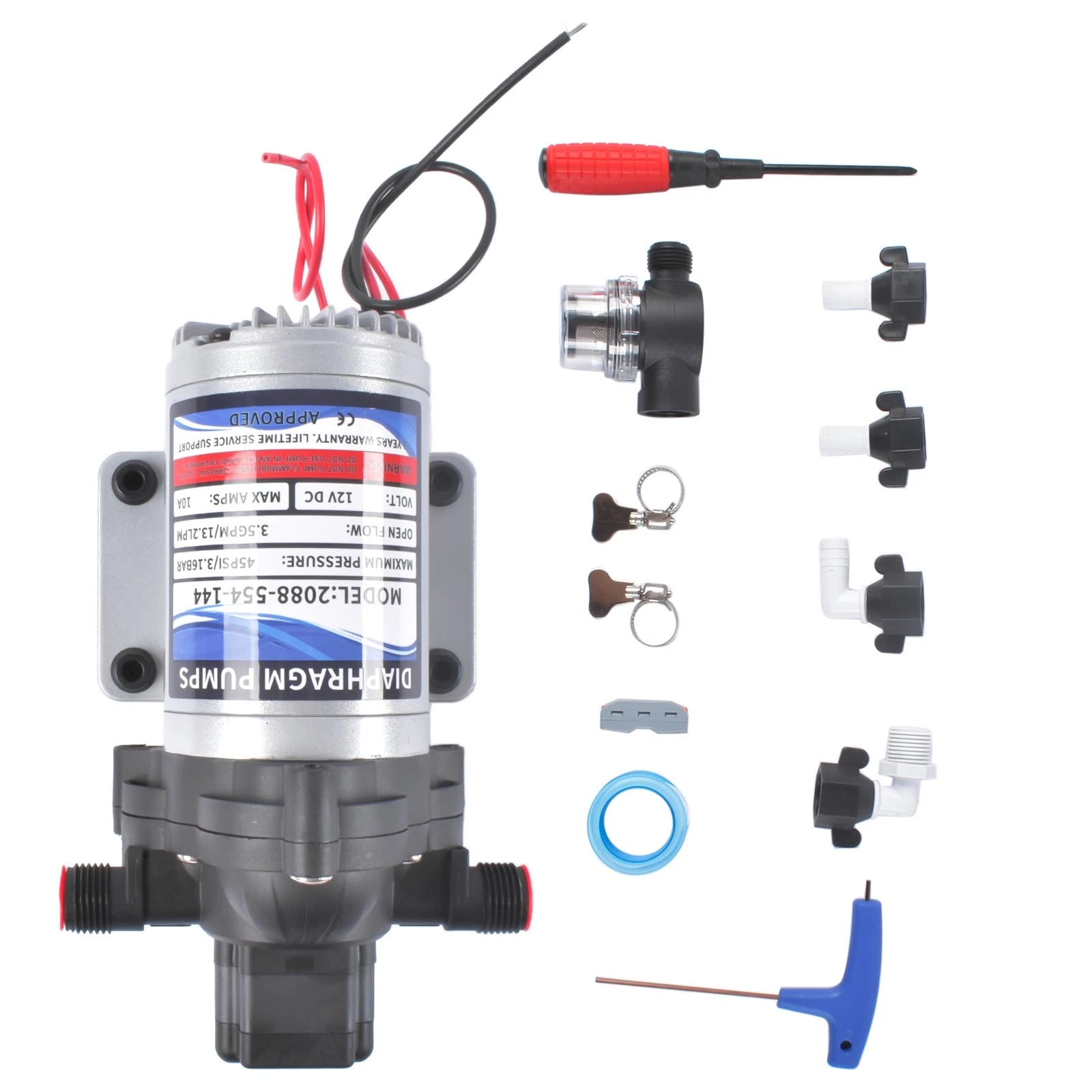 12V Fresh Water Pump 3.5GPM 45 PSI Diaphragm for Automotive Applications