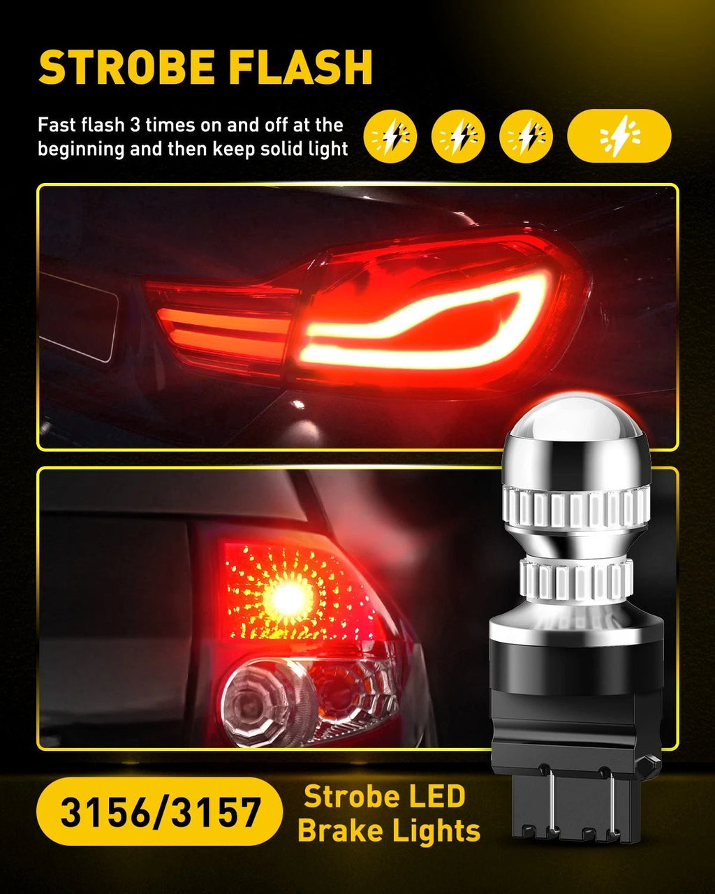 2X 3157 3057 Red LED Strobe Tail Brake Light Bulbs for