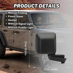 Pair Power Heated Mirrors for Jeep Gladiator Wrangler JL (2018–2024)