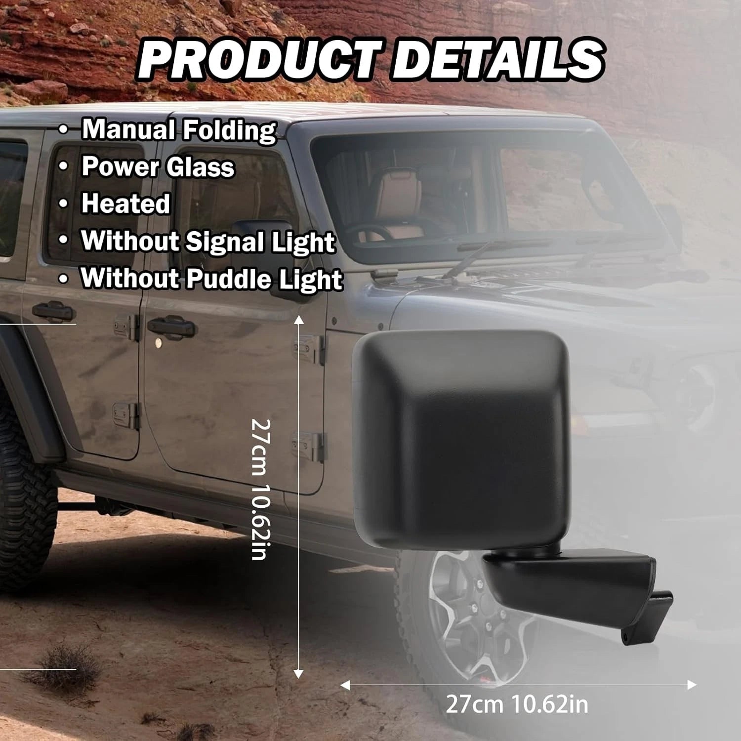 Pair Power Heated Mirrors for Jeep Gladiator Wrangler JL (2018–2024)