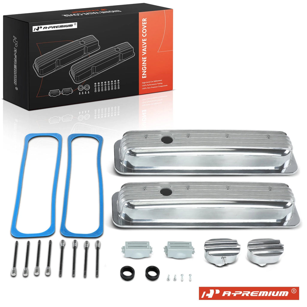 2X Finned Short Center Bolt Valve Covers for SBC Chevy 