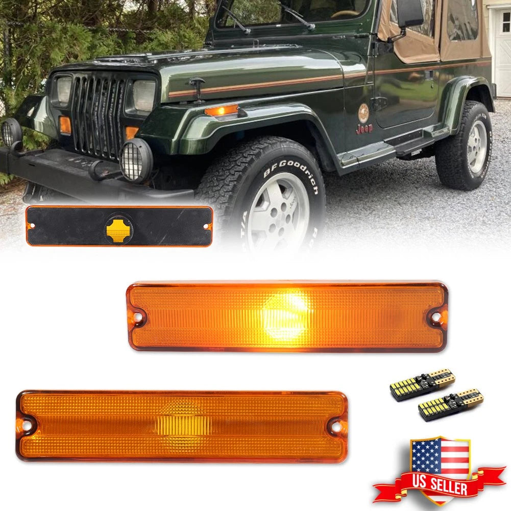 Amber Front Side Marker Light Lens with LED for Jeep Wrangler YJ (1987–1995)
