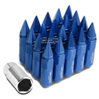 20 PCS M12X1.5 90MM Tall Blue Aluminum Spiked Cap Lug Nuts + Adapter