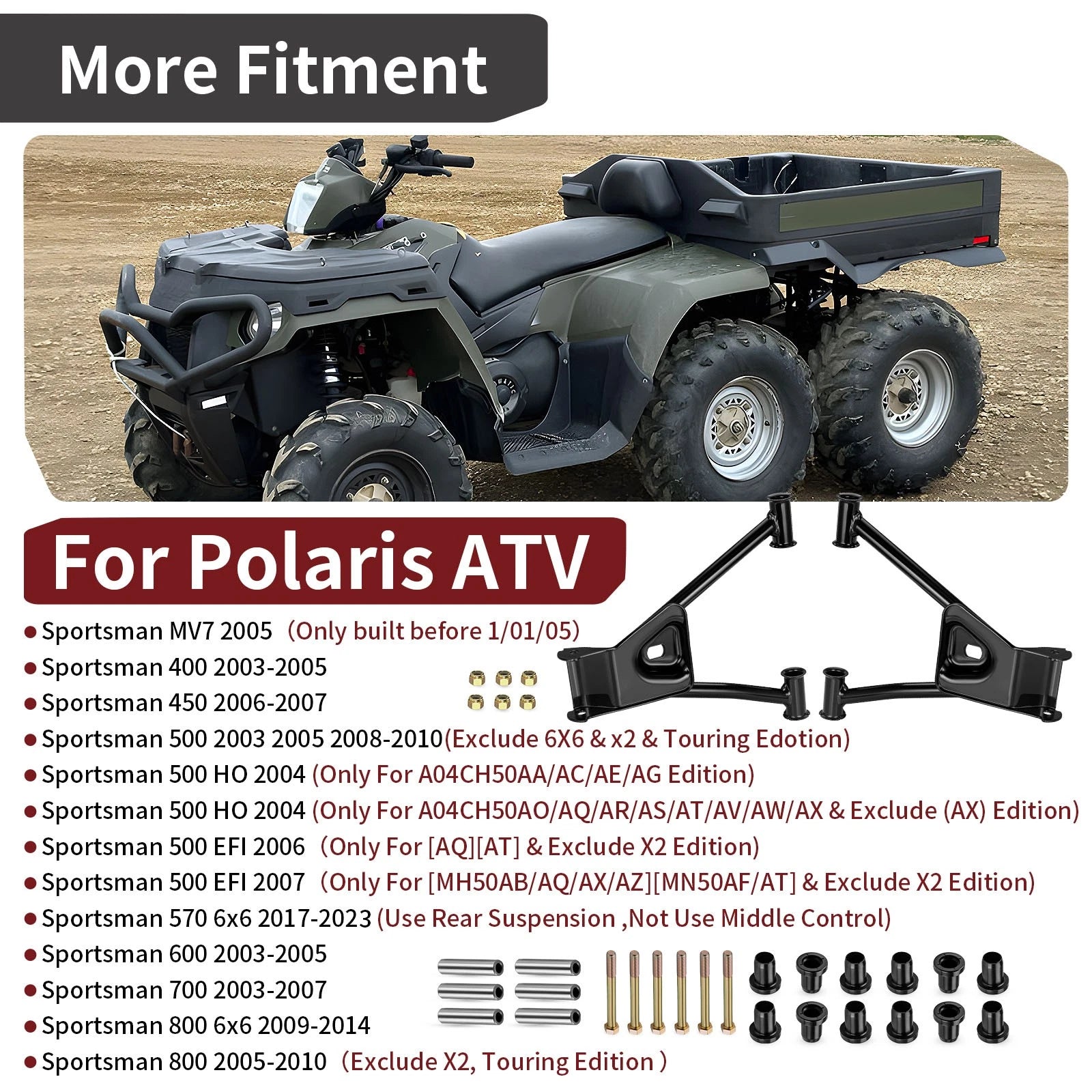 Rear Upper A-Arm Set w/ Bushing Kit for Polaris Sportsman 400 (2003–2005)