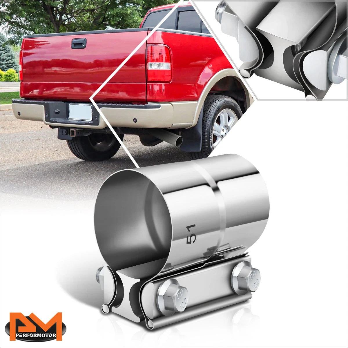 2" ID Stainless Steel Catback Exhaust Pipe Lap Joint Band Clamp Sleeve Coupler