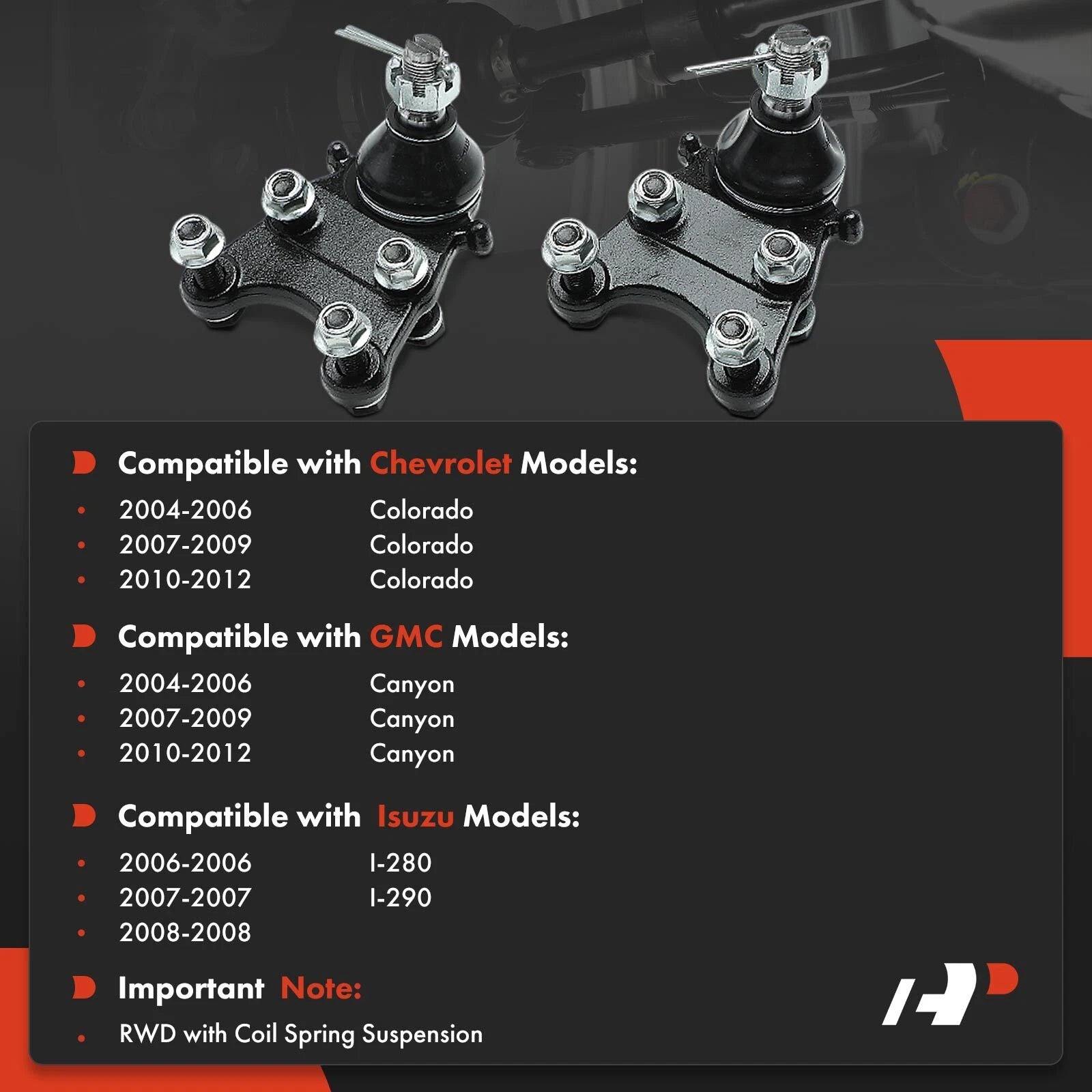 Set of 4 Ball Joints for Chevy Colorado GMC Canyon (2004–2012)
