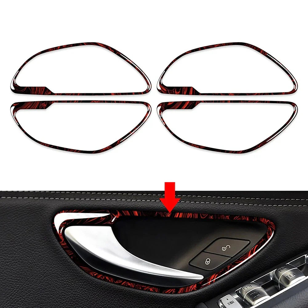 4x Fire Red Interior Handle Cover Trim for Benz C GLC W205 X253 (2015-2021)
