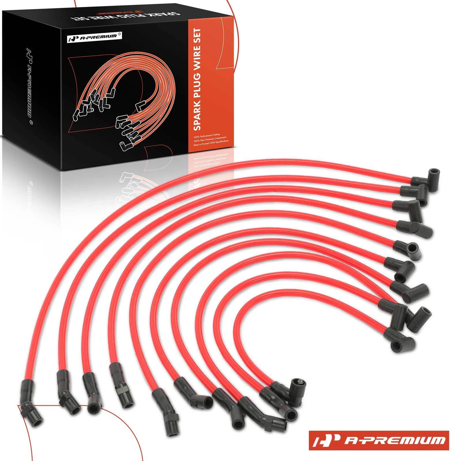 10X Red Spark Plug Wire Set for Ford F-150, Mustang 5.0L (1979–1995)