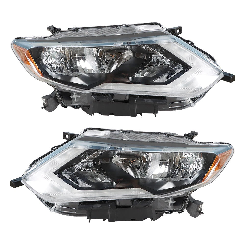 Set of 2 Chrome Projector Halogen Headlights for Nissan Rogue (2017–2019)
