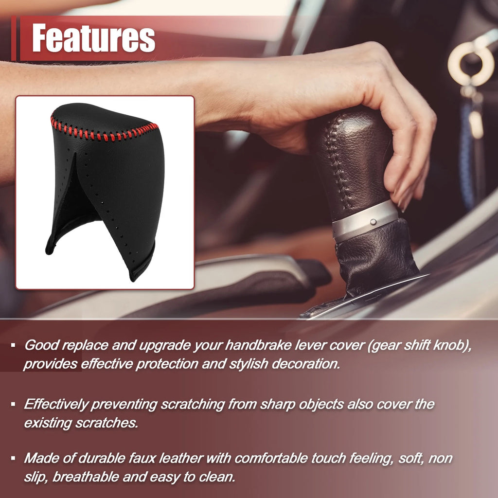 Gear Shift Knob Cover Protector for Toyota Crown (Black, Red Stitches)