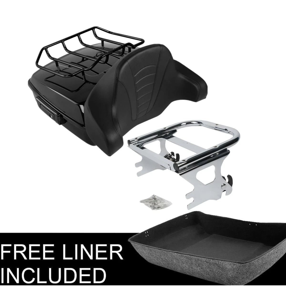 Black Chopped Trunk Mount Rack Backrest Pad for Harley Touring (1997–2008)