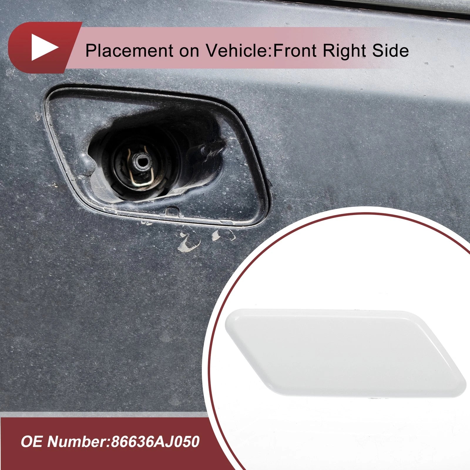 Front Right Washer Nozzle Cover Cap for Subaru Outback (2010–2012) White