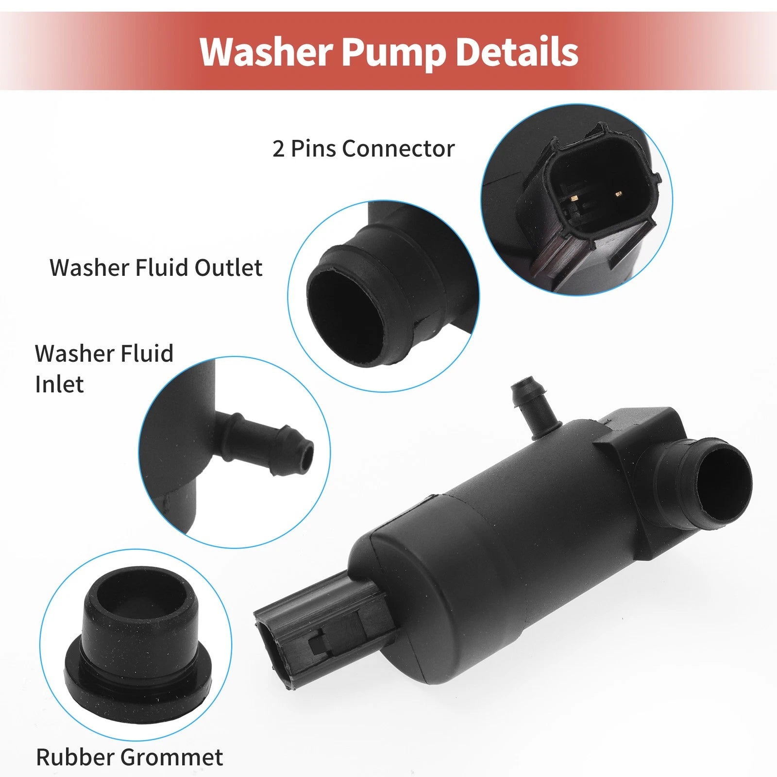 Windshield Washer Pump with Grommet for Ford (No. 1S7117K624DD)