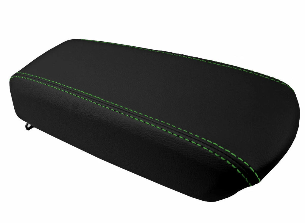 Leather Console Lid Armrest Cover for Ford Focus (2008–2011) Black Green Stitch