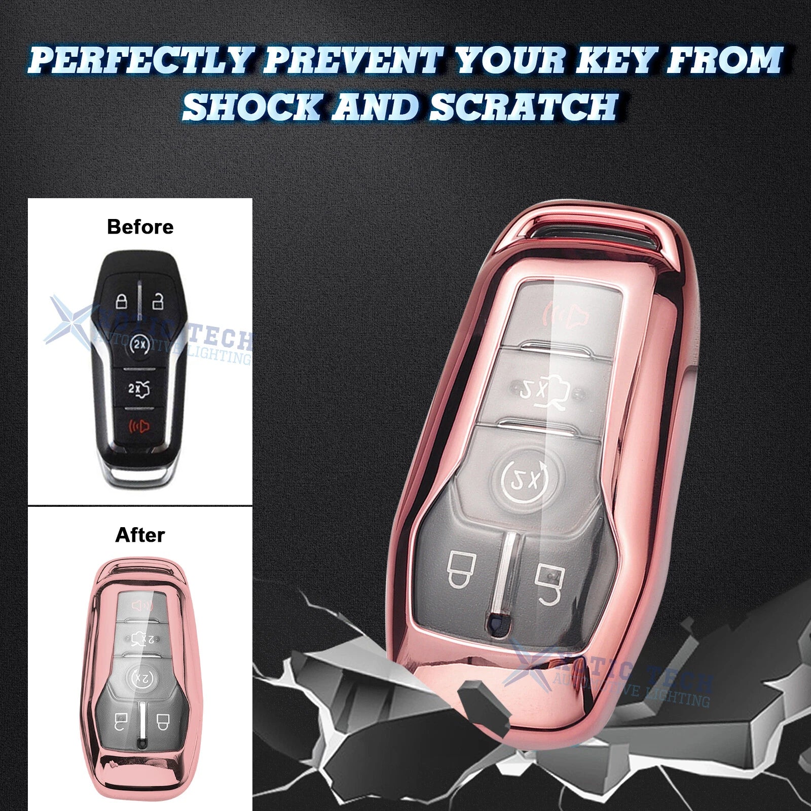2X Rose Gold Keyless Smart Key Fob Shell for Lincoln MKZ MKC (2017-2020)