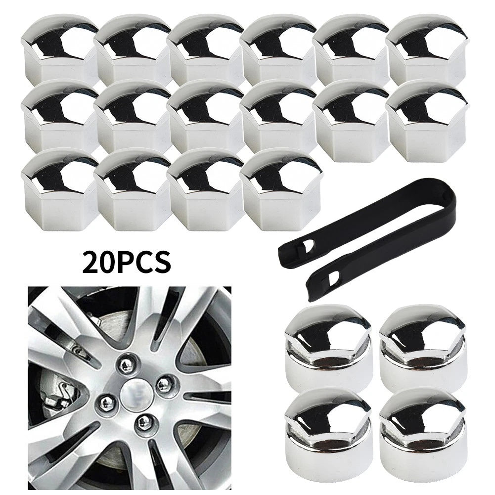 Set of 20 Nut Cap Wheel Bolts 17mm Chrome for Any Car